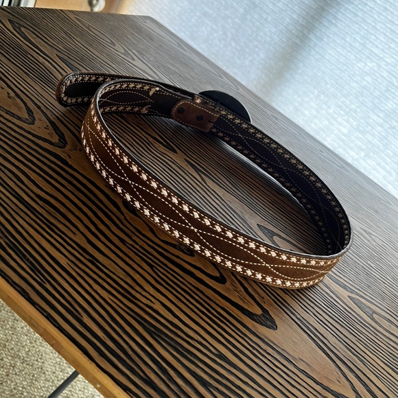 Vintage Cowhide Leather Belt Texas Buckle Size 42 Brown Authentic Rare KC - Picture 7 of 7